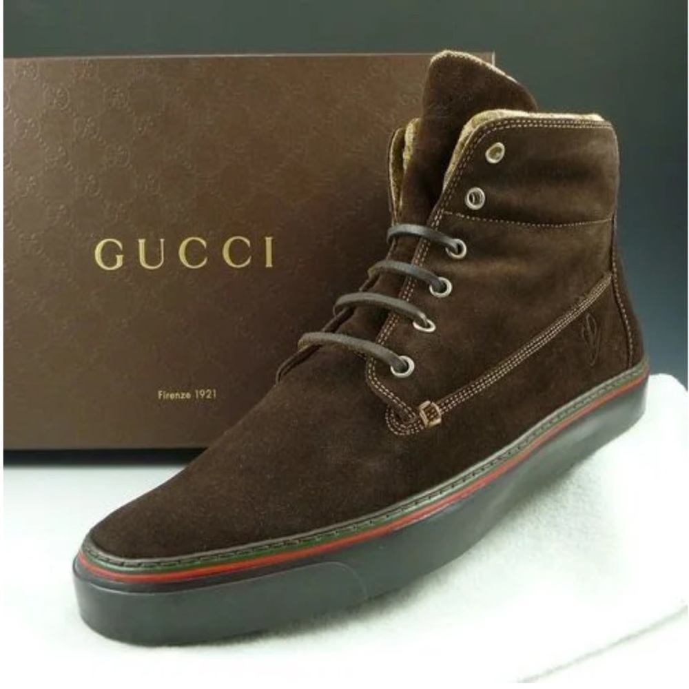GUCCI Brown Teck Ankle Suede Boots Men Size 5.5 G